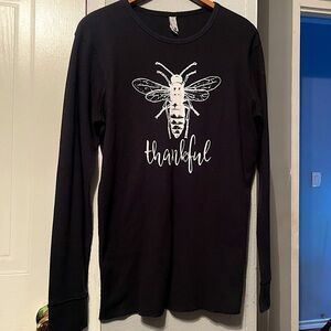 Next Level Men’s Long Sleeve Crew Neck Graphic Design Black Thermal Shirt Size M